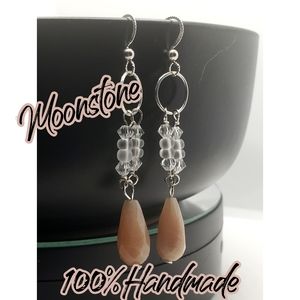 Moonstone Drop Earrings | Beaded Earrings for her | NC handmade jewelry